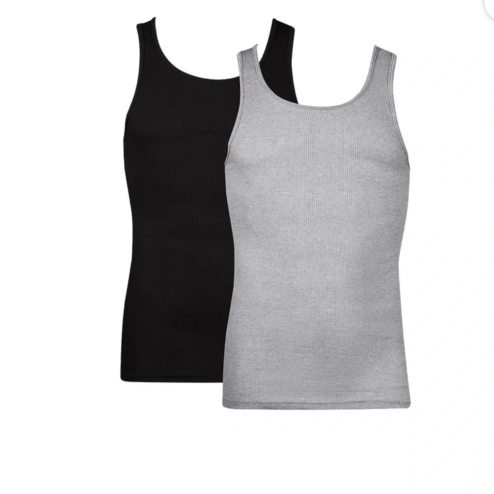 Hanes Tank Top Undershirt, Moisture-Wicking, Cotton Ribbed Tanks, 2-Pack x2 - Picture 3 of 9